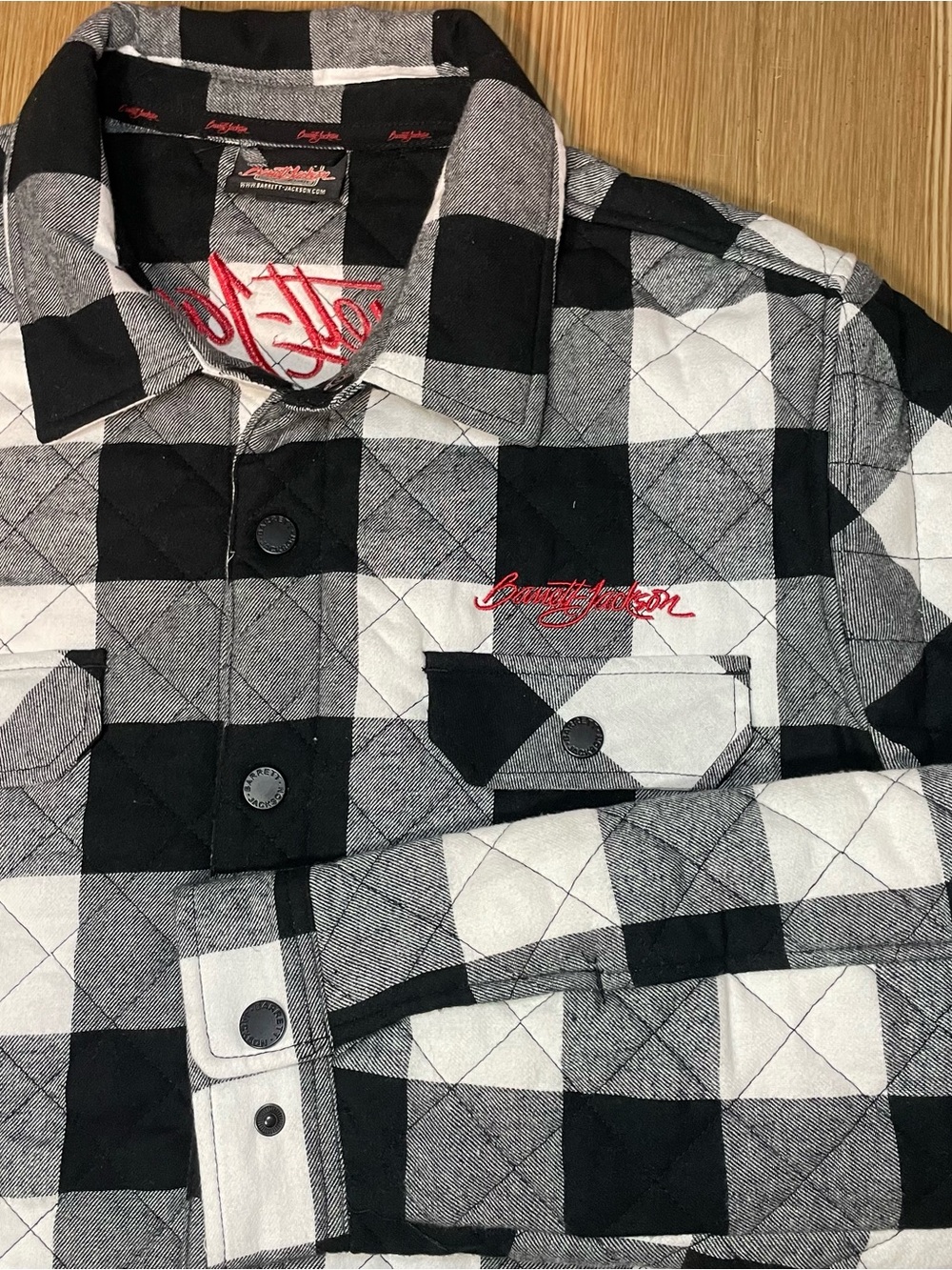NWOT Barrett-Jackson Quilted Buffalo Plaid Shirt Jacket Shacket Mens XL Black